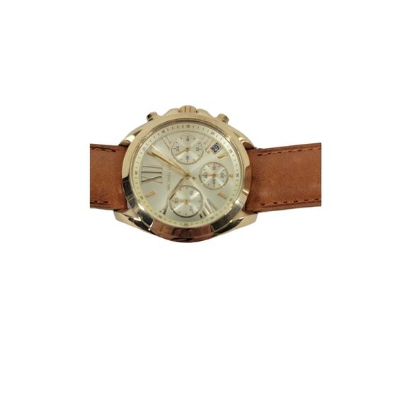 Michael Kors mk-5702 unisex Golden Tone and Brown leather strap Chronograph NWOB - Picture 2 of 7